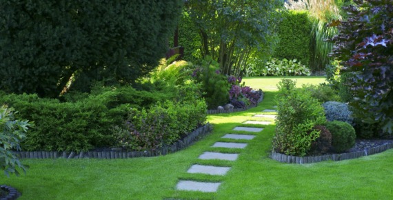 mały ogród z kamienną ścieżką